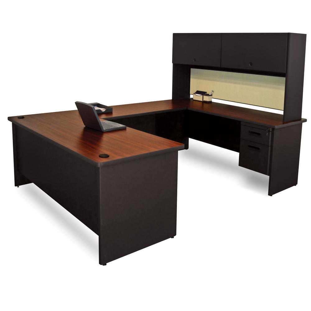 8 Ft 6 In W X D Black And Mahoganyberyl U Shaped Desk With Flipper Door Unit