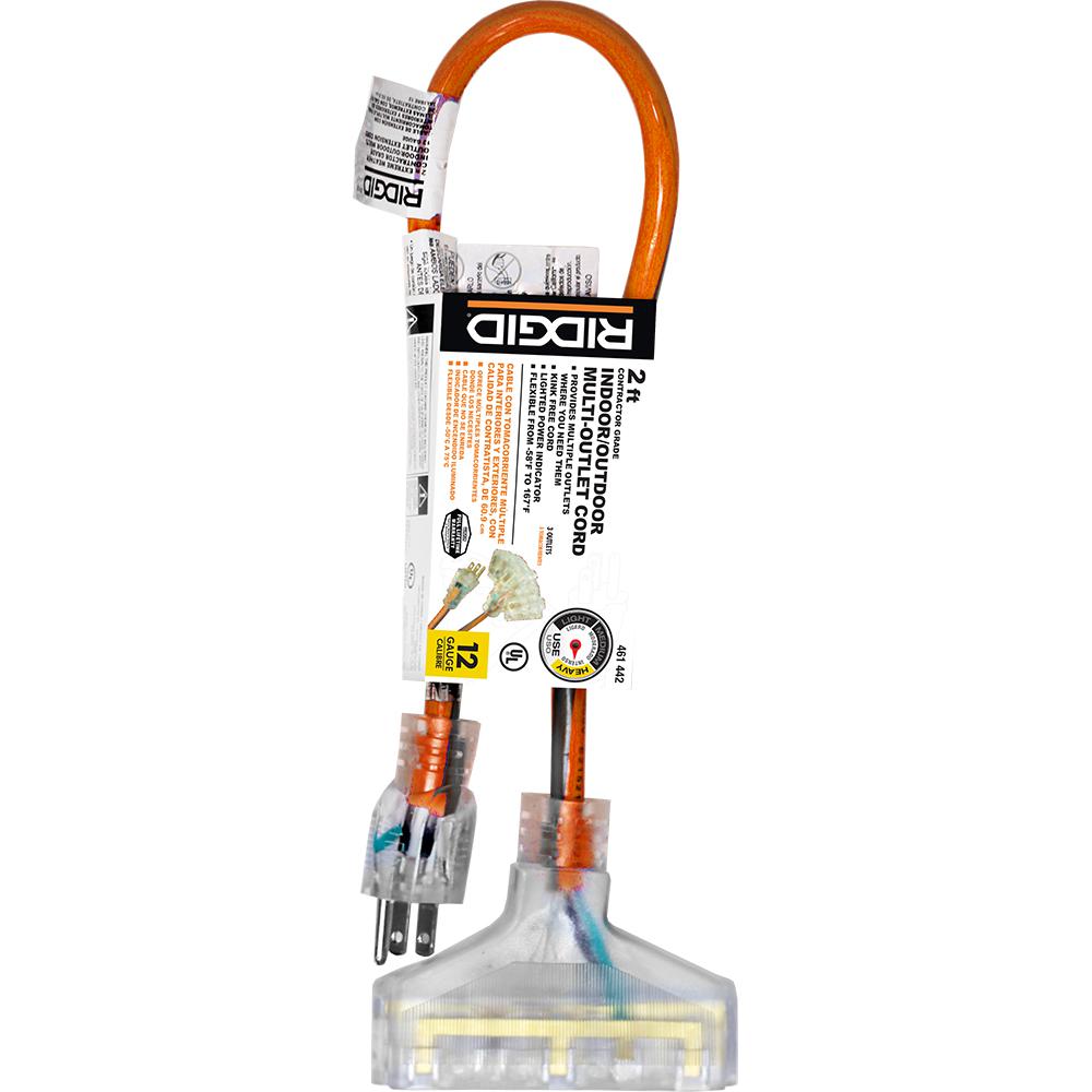 RIDGID 2 ft. 12/3 Tri-Tap Outdoor Extension Cord-657 ...