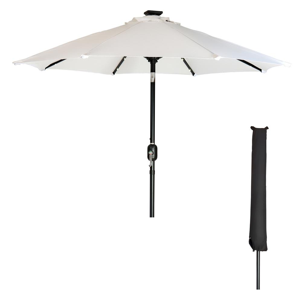 Trademark Innovations 9 Ft Solar Led Patio Umbrella In White With Black Cover Umbled Wh Cvrbl The Home Depot