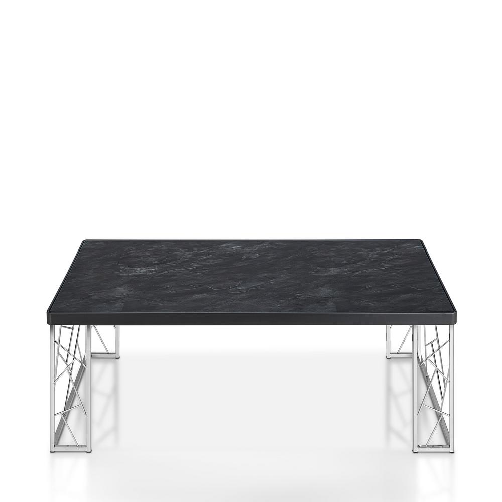 Furniture Of America Raymond 48 In Chrome Black Large Rectangle Faux Marble Coffee Table Ynj 101c26 Ct The Home Depot