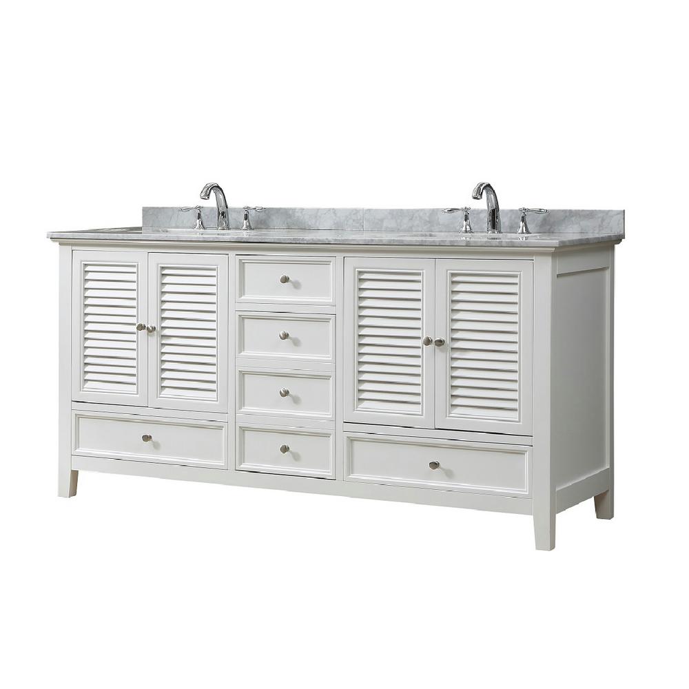 Direct Vanity Sink Shutter 72 In W Bath Vanity In White With Carrara White Marble Vanity Top With White Basins 72d12 Wwc The Home Depot