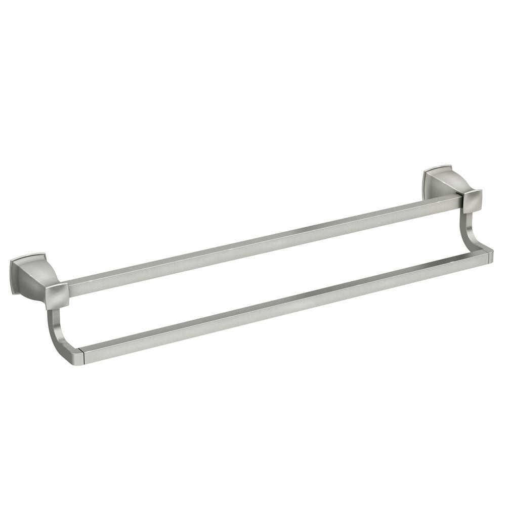 MOEN Hensley 24 in. Double Towel Bar with Press and Mark in Brushed