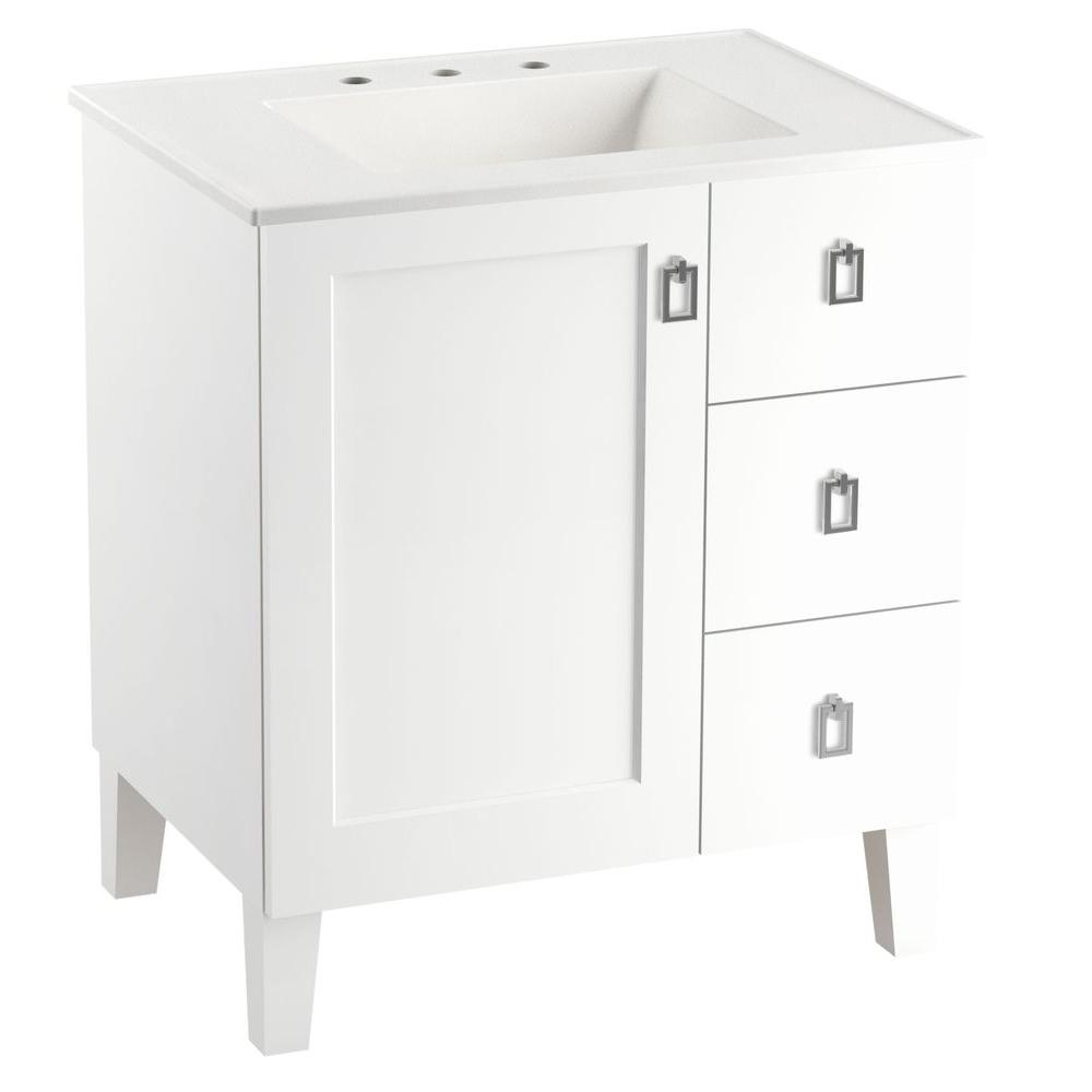 Kohler Poplin 30 In Vanity In Linen White With Vitreous China Vanity Top In White K 99530 Lgr 1wa 2779 8 G81 99687 Hf1 The Home Depot