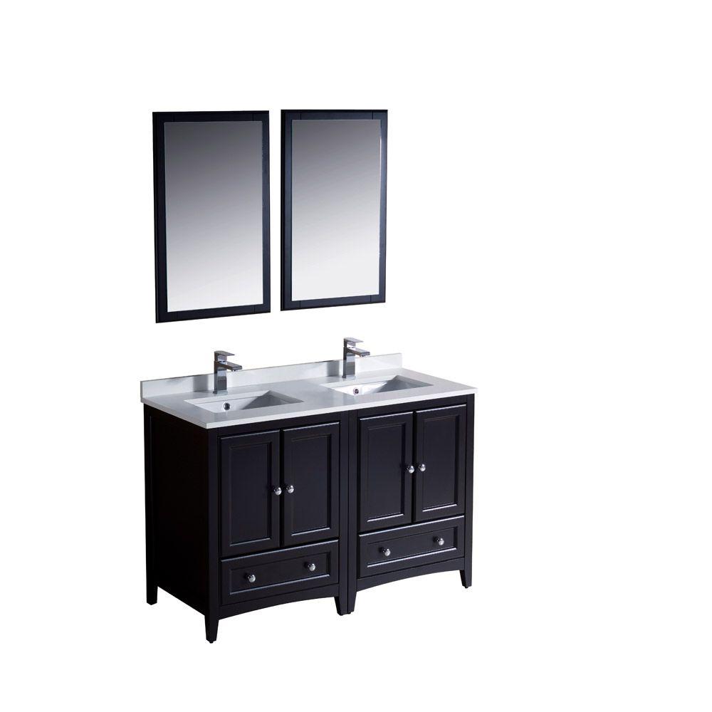 Fresca Oxford 48 In Double Vanity Espresso With Ceramic Oxford 48 In Double Vanity Espresso With Ceramic Top White Basinirror