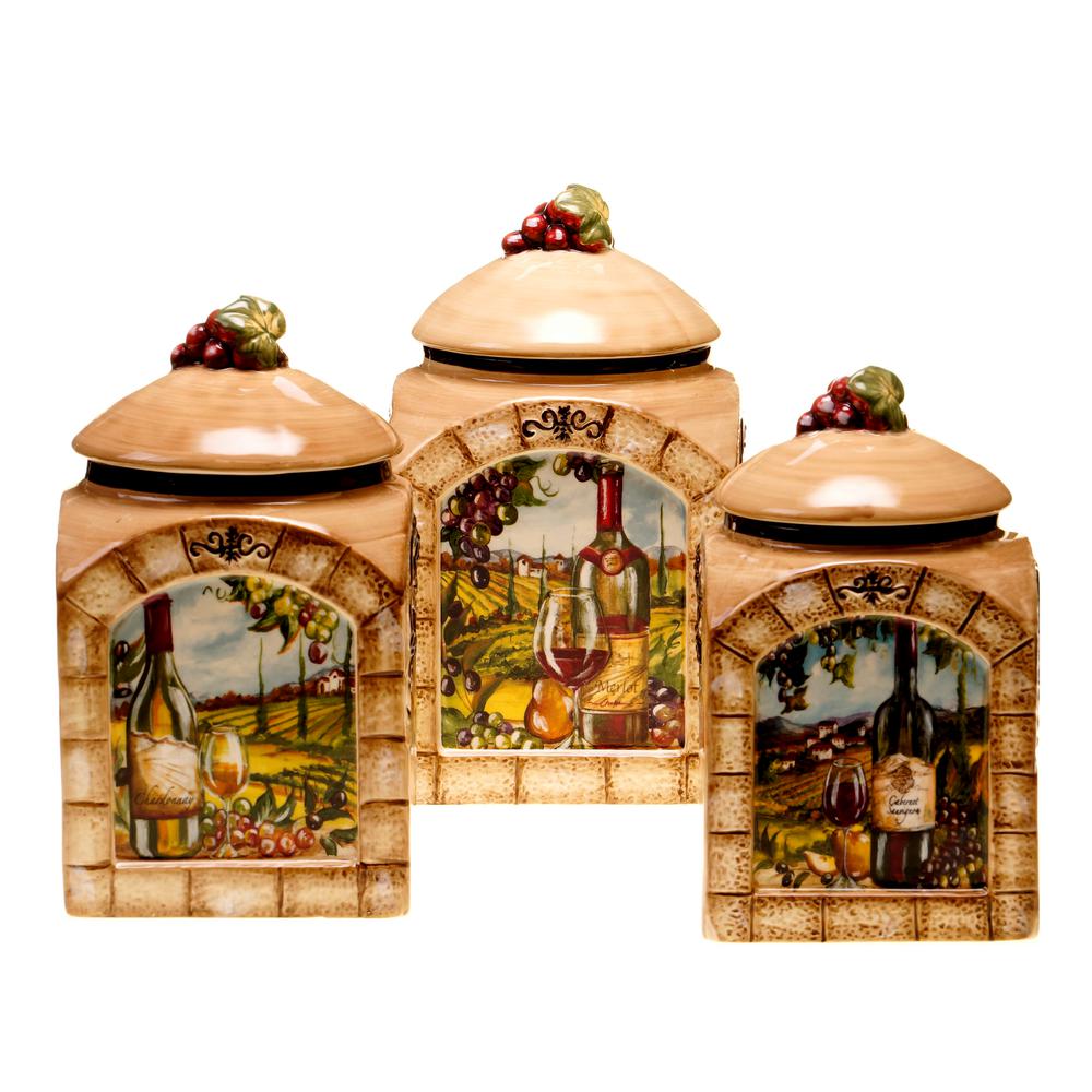 Certified International Tuscan View 3 Piece Earthenware Canister Set 43240 The Home Depot