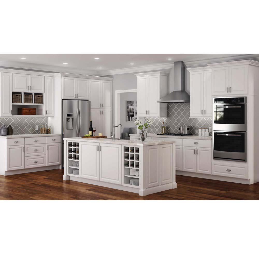 Hampton Bay Satin White Raised Panel Stock Assembled Wall Kitchen Cabinet 30 In X 42 12 Kw3042 Sw The Home Depot - 42 Tall Kitchen Wall Cabinets
