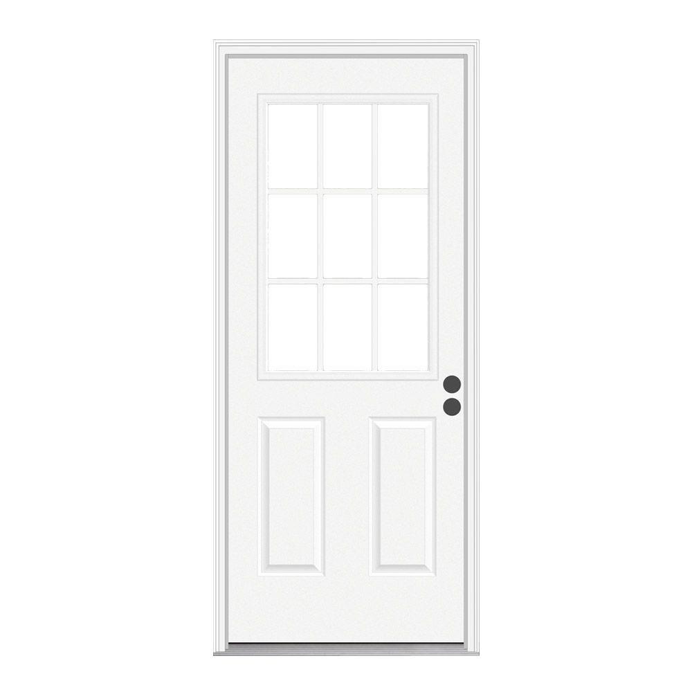 JELD-WEN 36 in. x 80 in. 9 Lite Primed Fiberglass Prehung Left ...