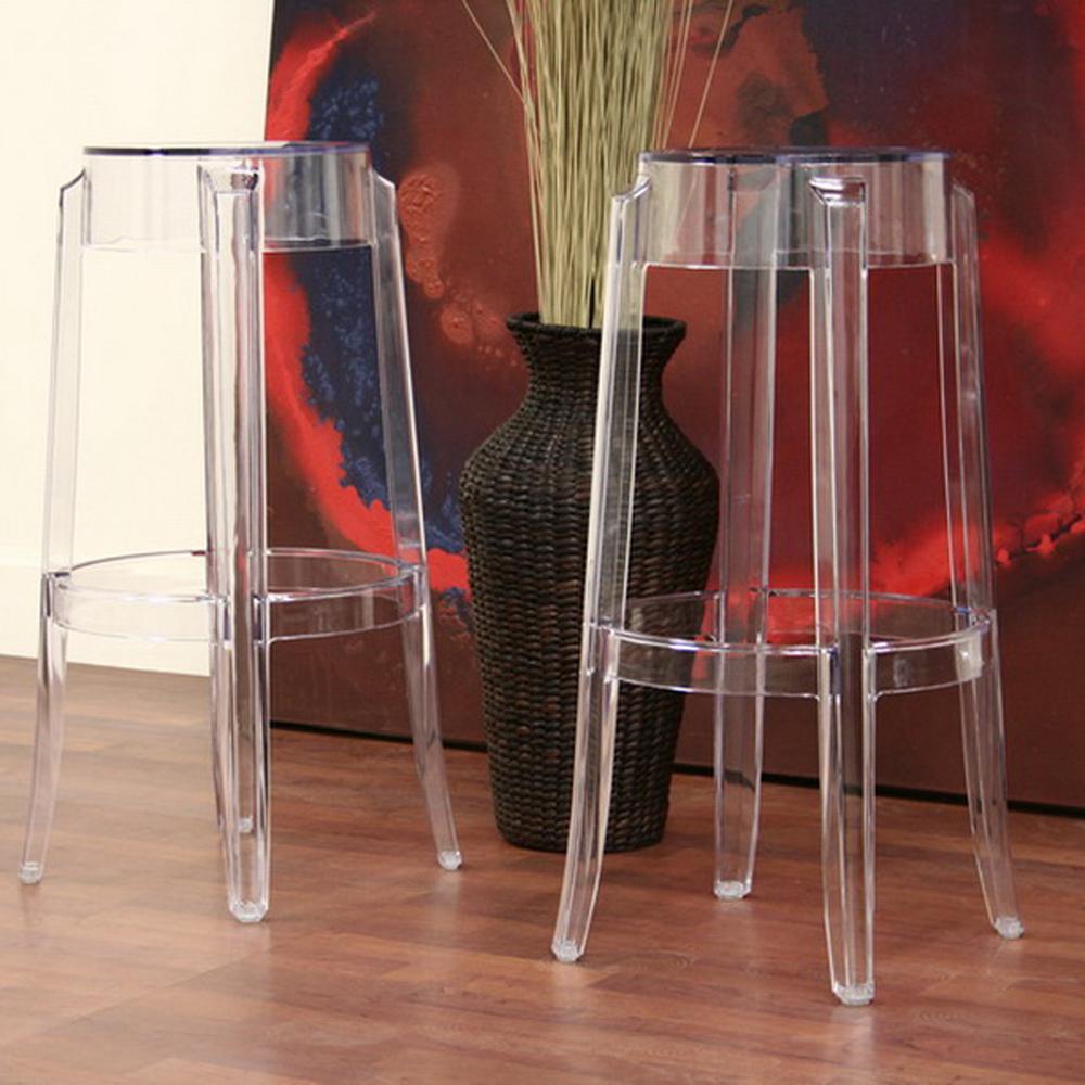 Baxton Studio Bettino Clear Plastic 2-Piece Bar Stool Set