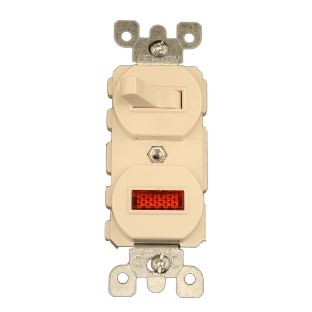 Leviton 1 25w 125v Combination Switch With Neon Pilot Light White 15 Amp Commercial Grade Combination Single Pole Toggle Switch And Neon Pilot Light Almond