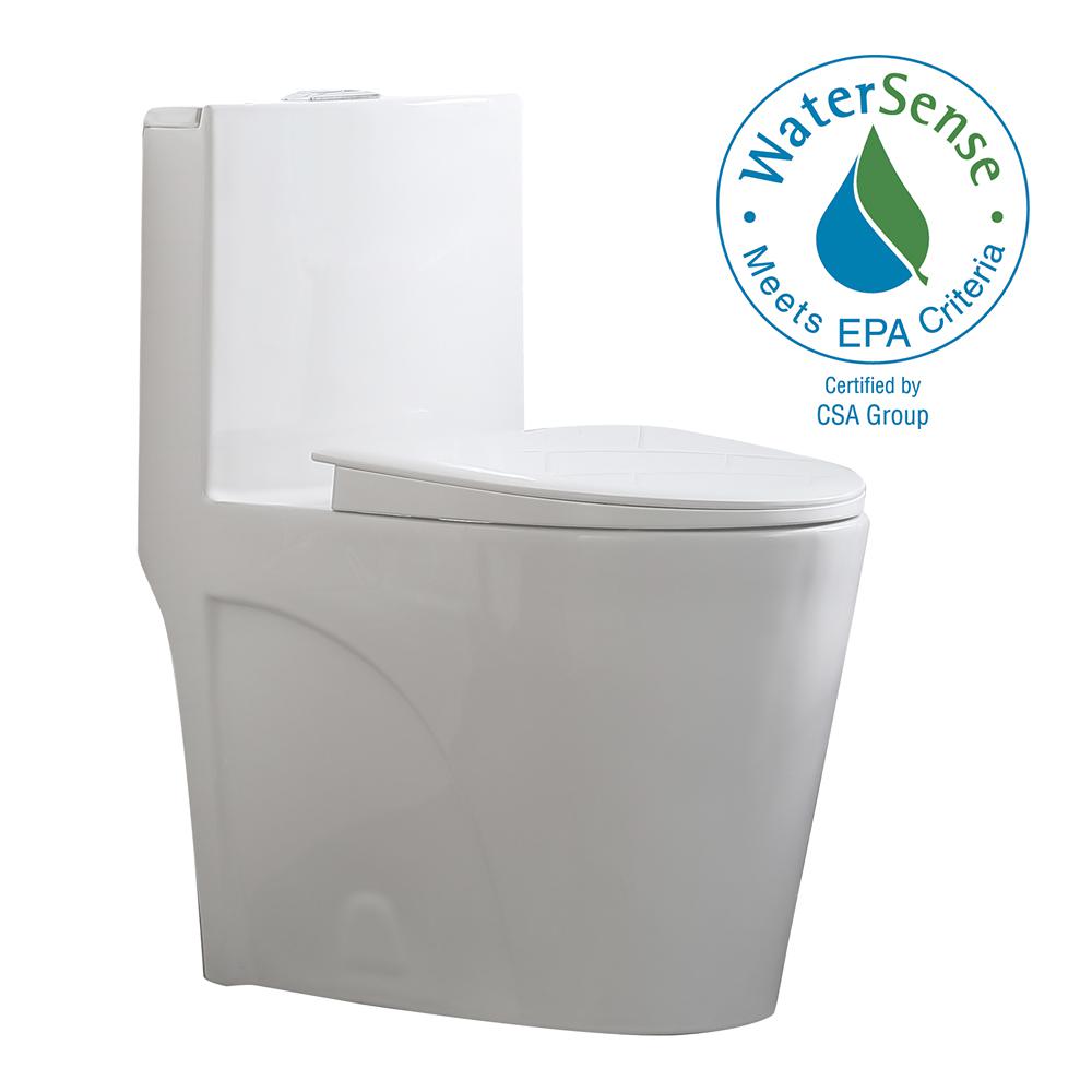 Glacier Bay Buxton 1-Piece 1.6 GPF/1.1 GPF Dual Flush Elongated Toilet in White