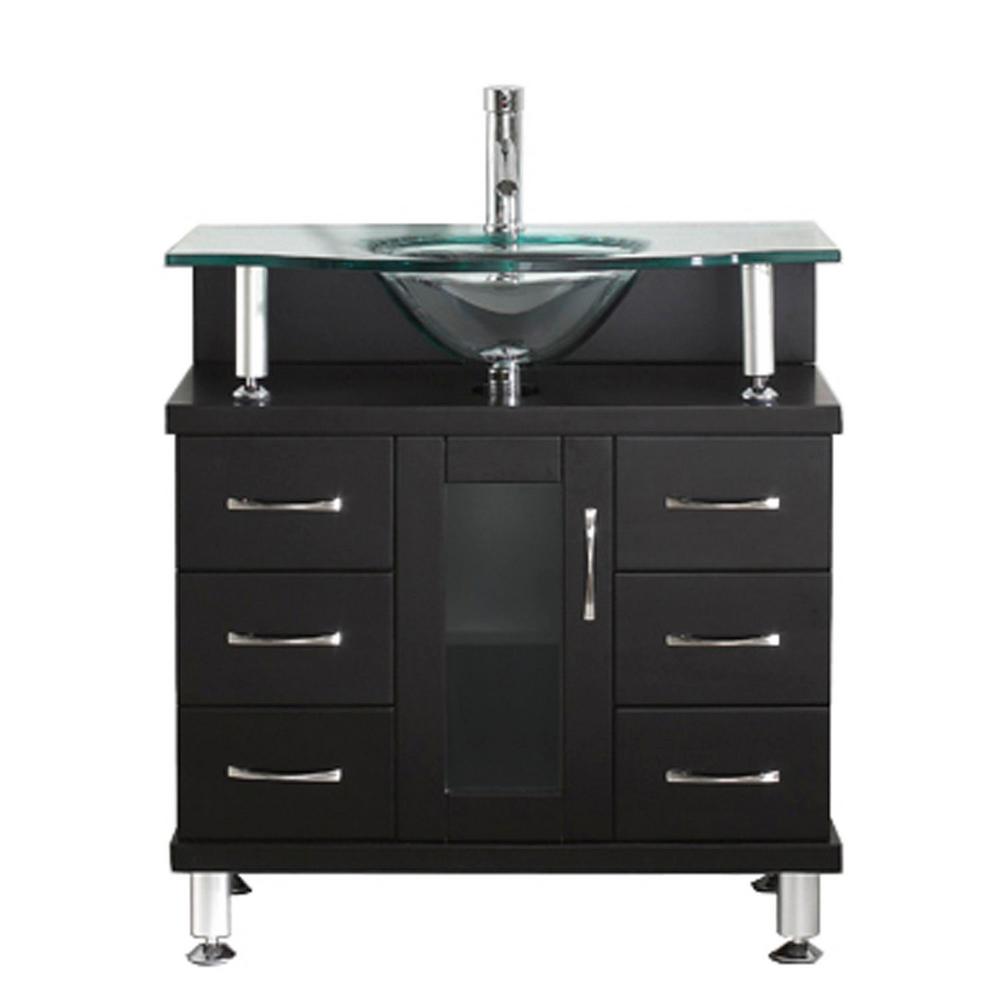 Virtu USA Vincente 32 in. Single Basin Vanity in Espresso with Glass
