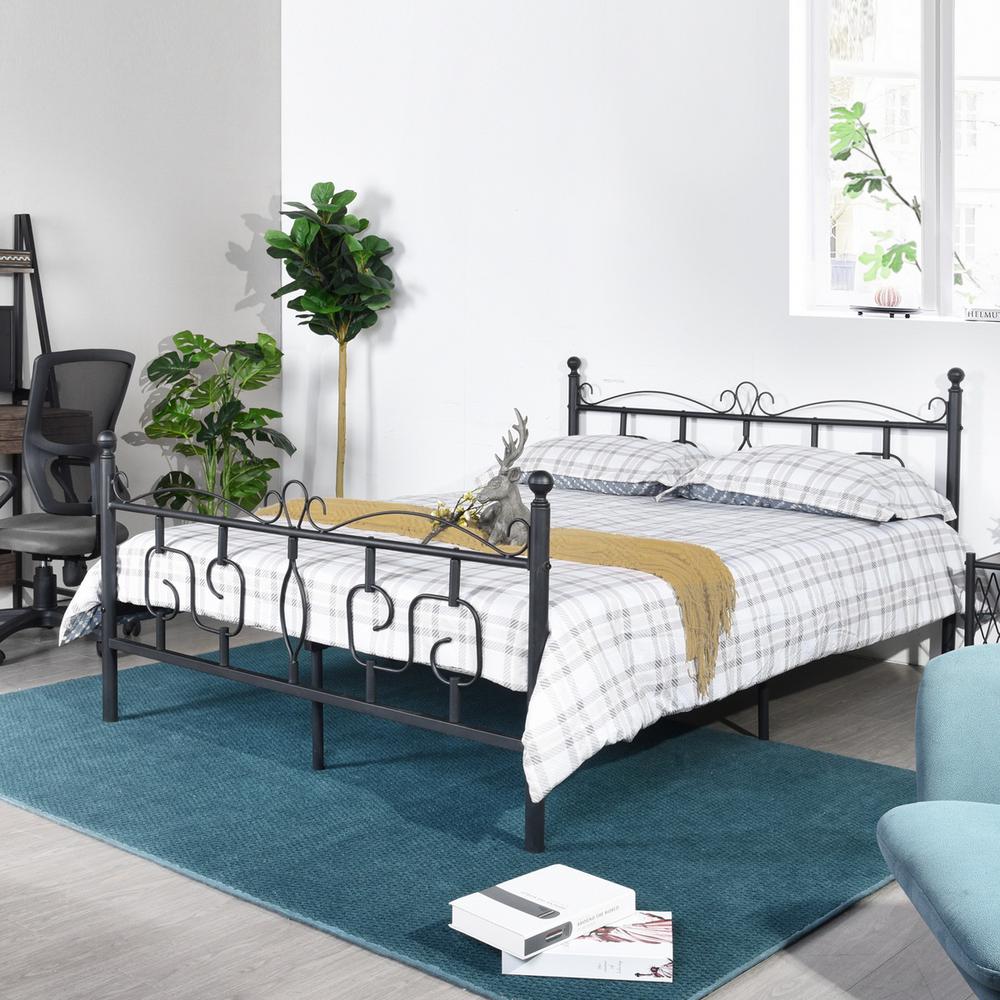 Furniturer Conway Double Size Black Metal Bed Frame Conway Db Bk The Home Depot