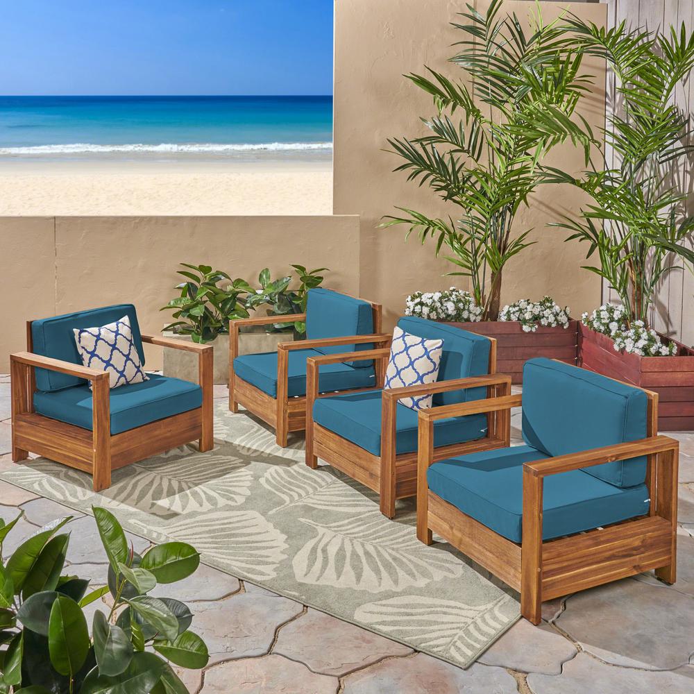 Noble House Devon Brushed Brown Patina Wood Outdoor Lounge Chairs with