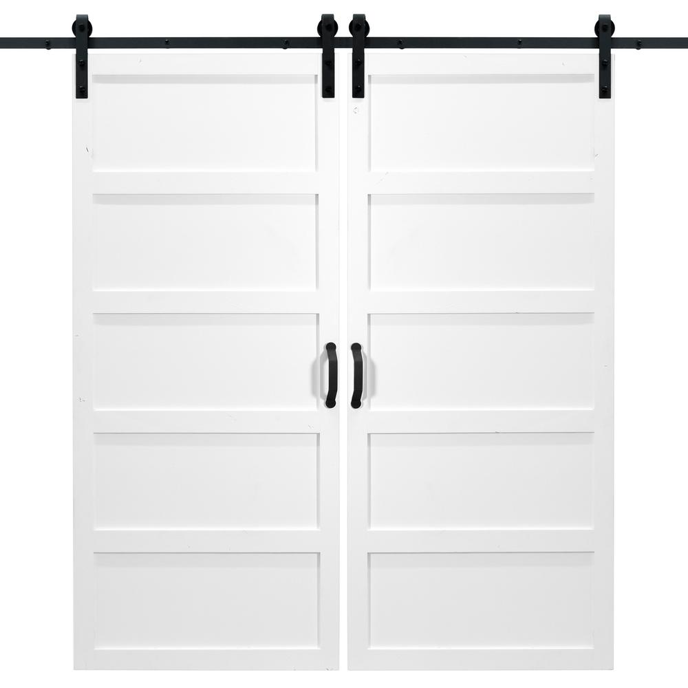 Dogberry 36 In X 84 In 5 Panel White Double Sliding Barn Door