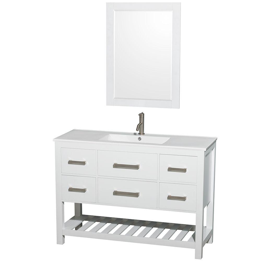 Wyndham Collection Natalie 48 In Vanity White With Porcelain Top Integrated Sink And 24 Mirror