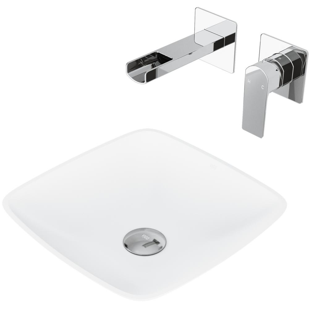 Vigo Hyacinth White Matte Stone Vessel Bathroom Sink Set With Atticus Wall Mount Faucet In Chrome