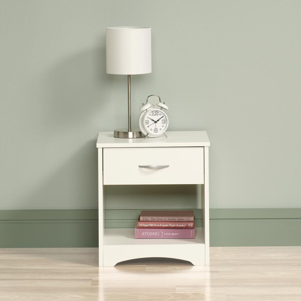 Sauder Beginnings 1 Drawer Soft White Nightstand 422804 The Home Depot