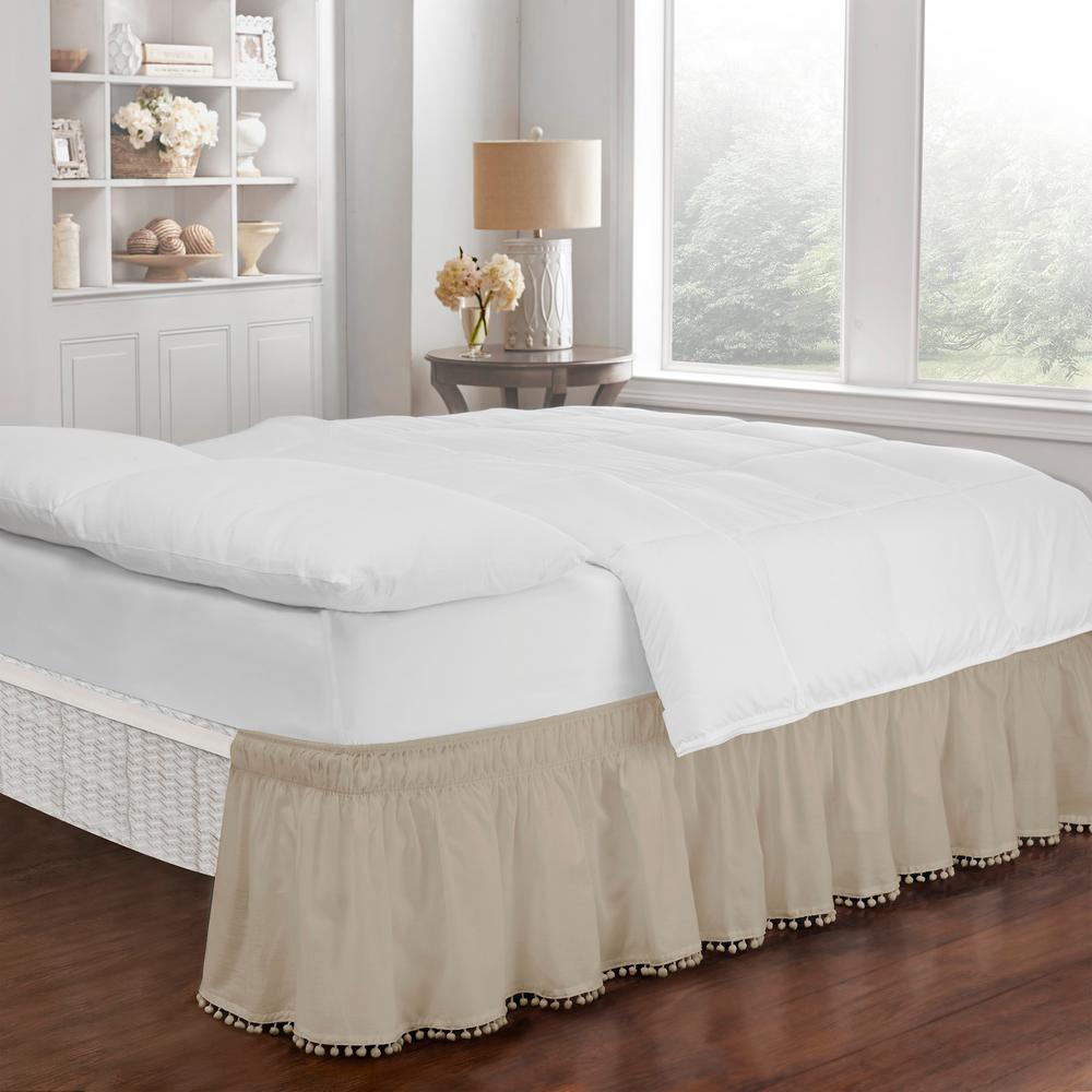 Easy Fit Pom Pom Camel Solid King Bed Skirt 16310beddqkgcml The