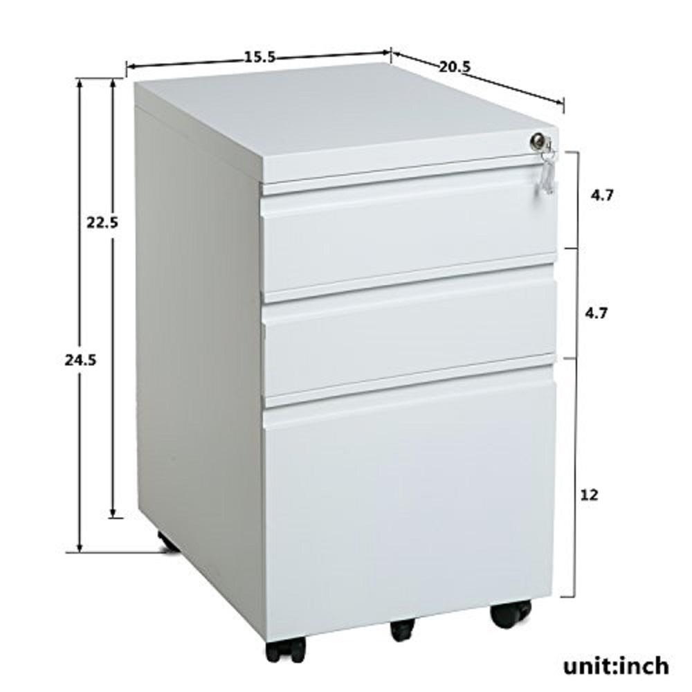 Boyel Living 3 Drawers White Home Office Lockable File Cabinet
