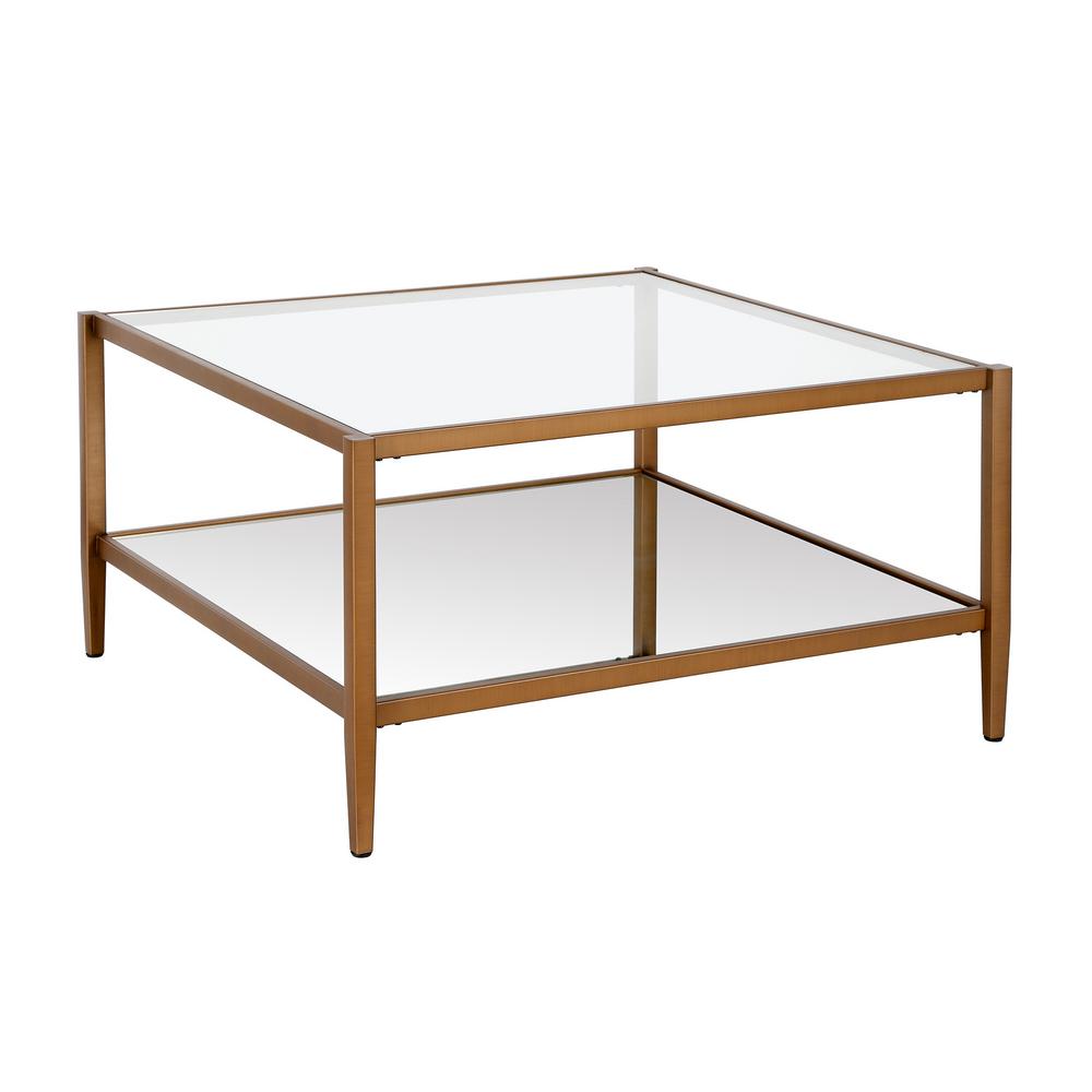 Meyer Cross Hera 32 In Antique Brass Medium Square Glass Coffee Table With Shelf Ct0454 The Home Depot