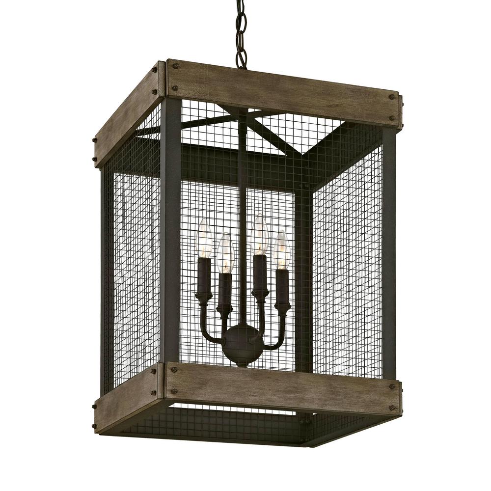 Industrial Bronze Cage Chandeliers Lighting The Home Depot Mercado 4 Light