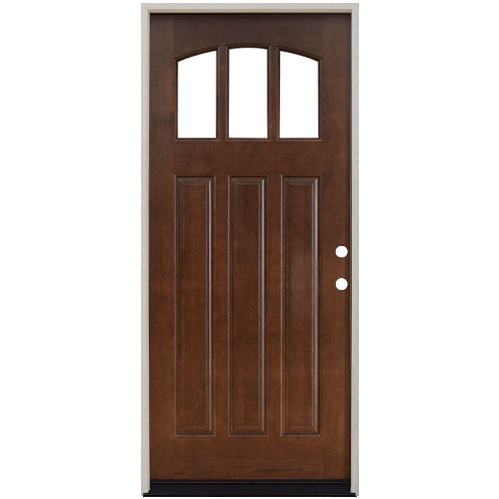 Steves & Sons 36 in. x 80 in. Craftsman 3 Lite Arch Stained Mahogany ...