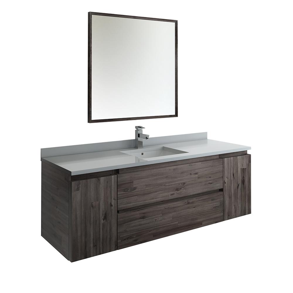 Fresca Formosa 60 In Modern Wall Hung Vanity Warm Gray With Modern Wall Hung Vanity In Warm Gray With Quartz Stone Top White Basin And Mirror