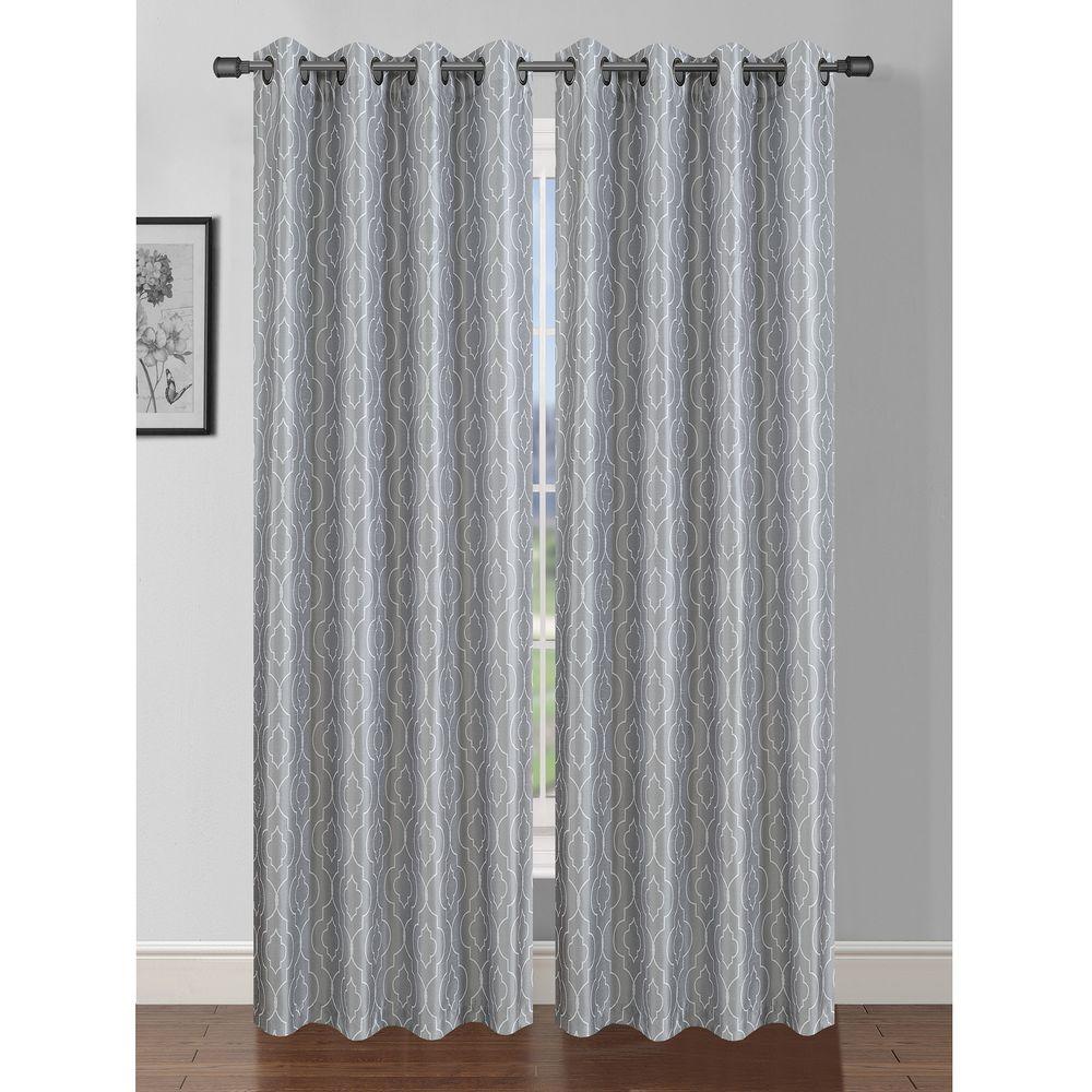 Window Elements Semi Opaque Jasper Printed Faux Silk 84 In L Semi Opaque Jasper Printed Faux Silk 84 In L Grommet Curtain Panel Pair Light Grey White Set Of 2