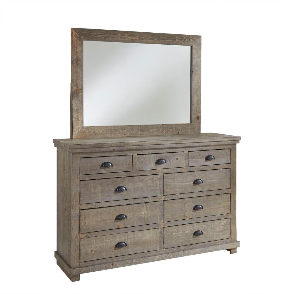 Willow 9 Drawer Weathered Gray Dresser With Mirror