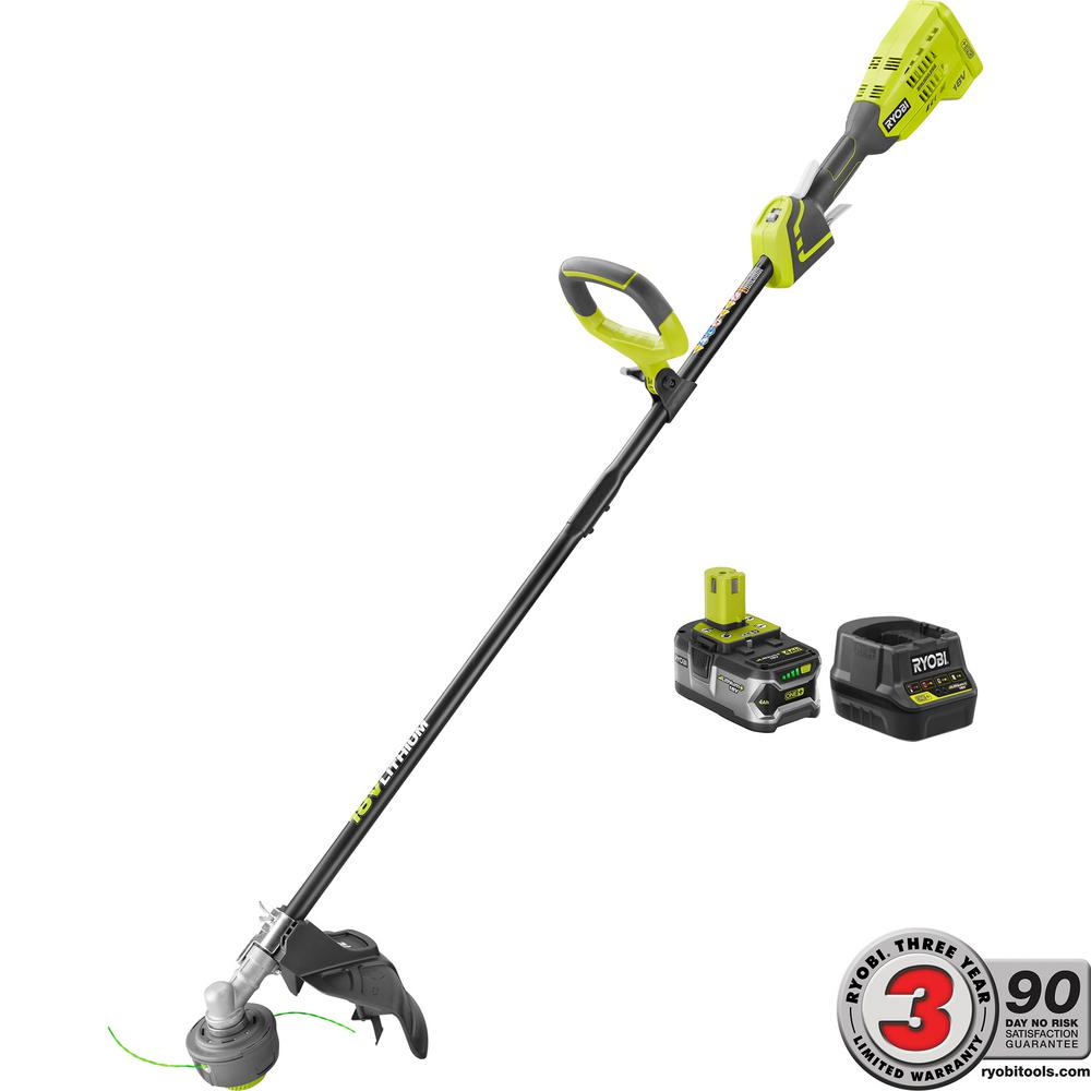 Ryobi One 18 Volt Lithium Ion Brushless Cordless String Trimmer One 18 Volt Lithium Ion Brushless Cordless String Trimmer 4 0 Ah Battery And Charger Included