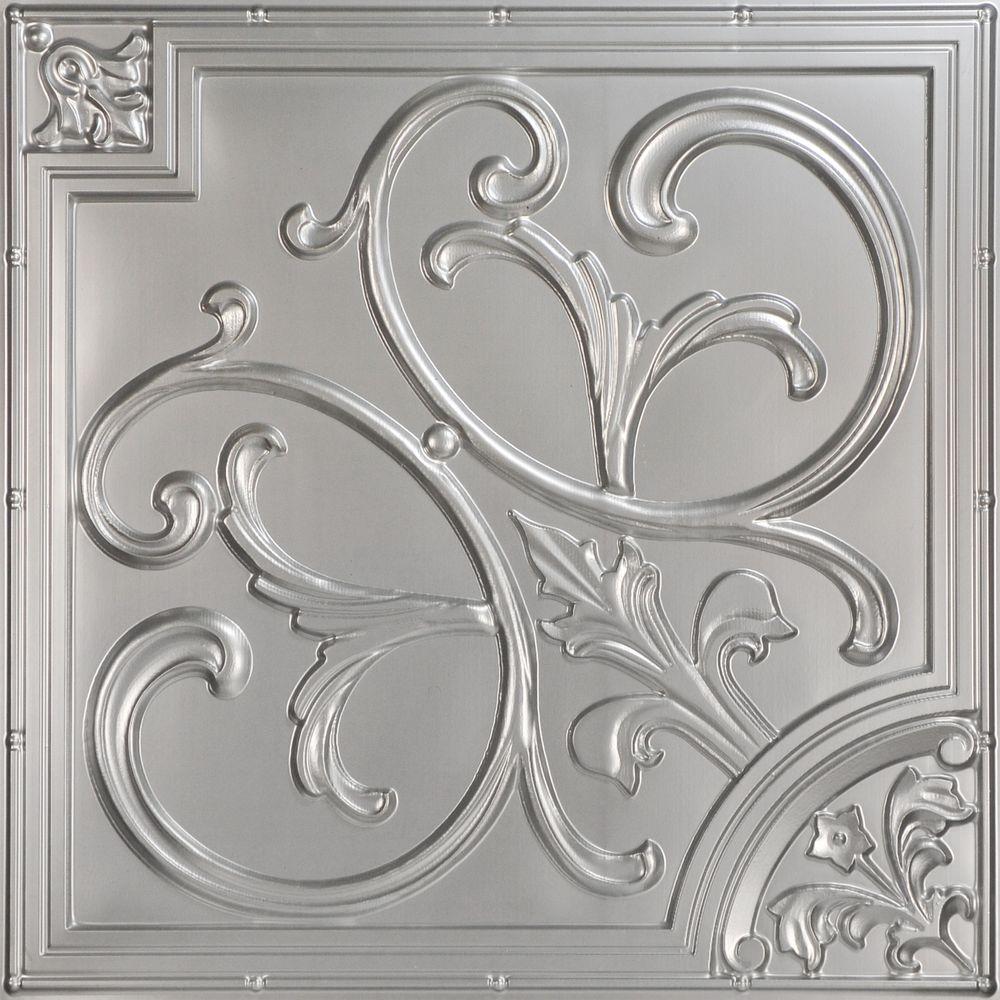 From Plain To Beautiful In Hours Lilies And Swirls 2 Ft X 2 Ft Pvc Lay In Or Glue Up Ceiling Panel In Silver 100 Sq Ft Case