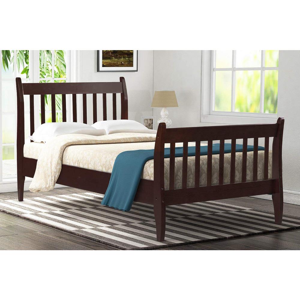 Merax Espresso Modern Farmhouse Style Pine Wood Twin Size Bed ...