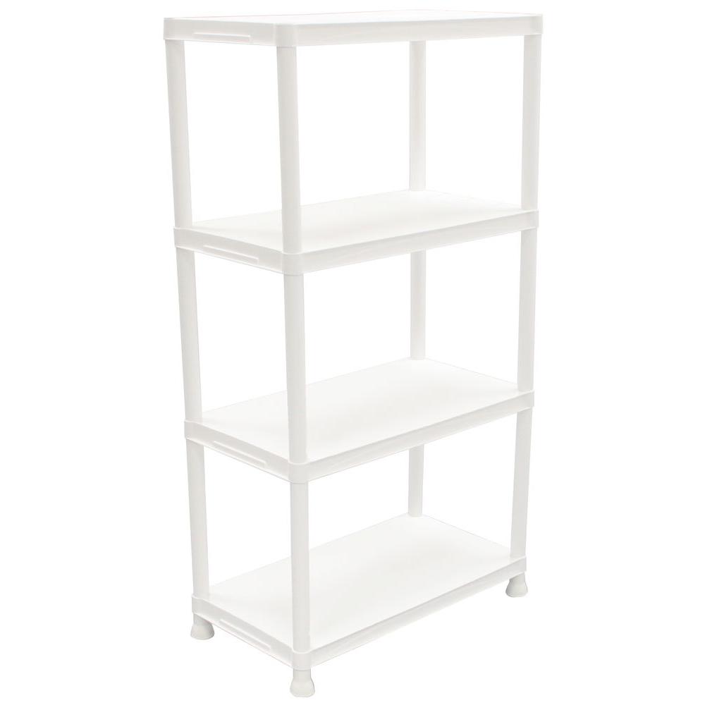 white storage shelving units