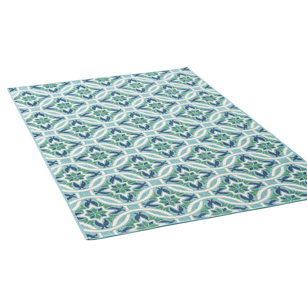 Noble House Jada Blue And Green 5 Ft X 8 Ft Floral Lattice