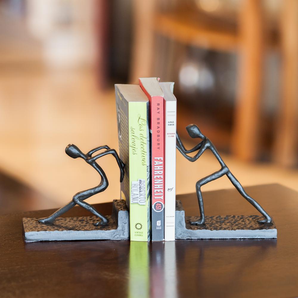 DANYA B Men Pushing Dark Brown Cast Iron Bookends (Set Of 2)-ZI6314 ...