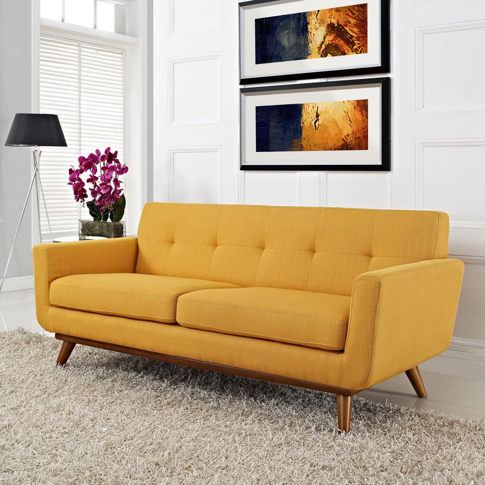 Modway Engage 78 In Citrus Polyester 2 Seater Loveseat With Wood Legs Eei 1179 Cit The Home Depot