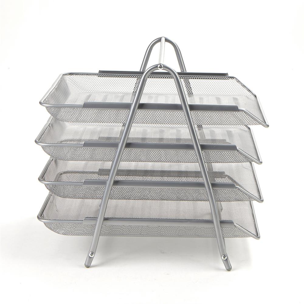 Mind Reader 4 Tier Steel Mesh Paper Tray Desk Organizer Silver