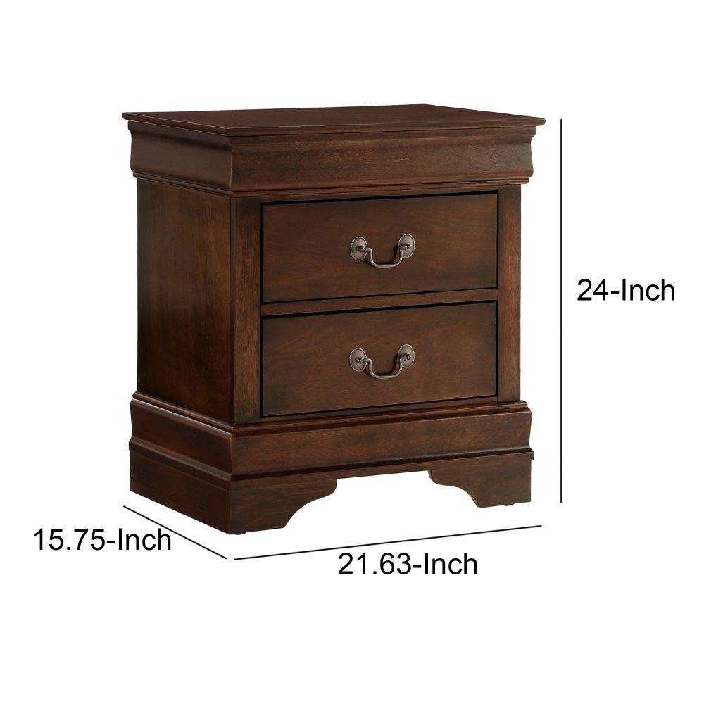 Benjara 2 Drawer 21 63 In L X 15 75 In W X 24 In H Cherry Brown Wooden Night Stand With Curvy Handle Hme 2147 4 The Home Depot