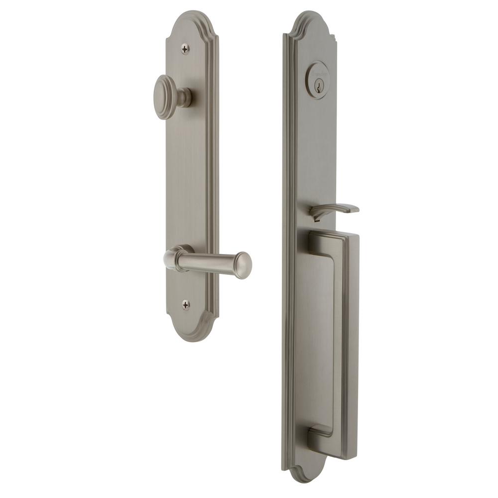 Grandeur Arc Satin Nickel 1 Piece Dummy Door Handleset With D Grip
