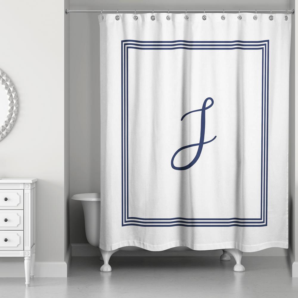 DESIGNS DIRECT 71 inch W x 74 inch L Navy Blue and White Letter J Monogrammed... by DESIGNS DIRECT