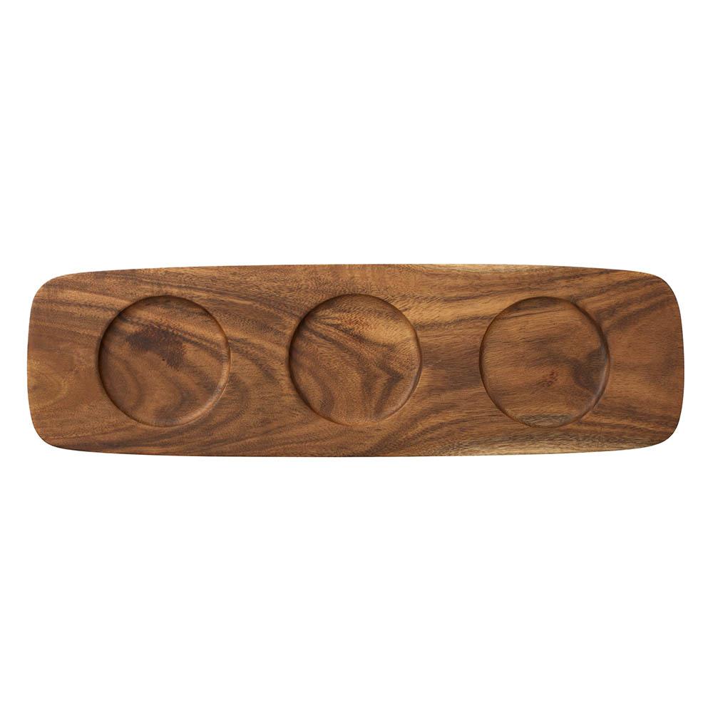 Premium Acacia Wooden 3-Compartment Divided Round Wood Plate Divided Dessert Dish Serving Trays Platters 3 Section