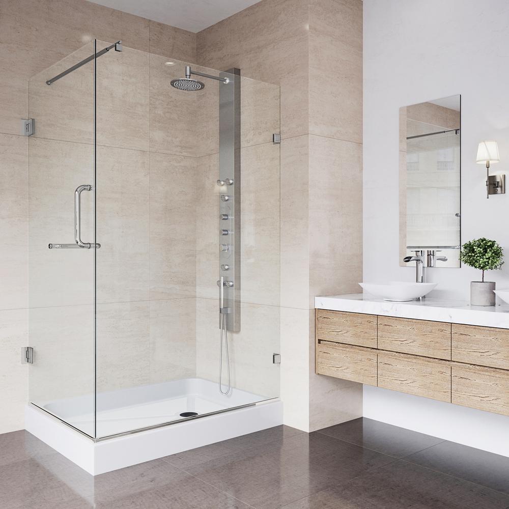 Vigo Pacifica 48 125 In X 74 25 In Frameless Hinged Shower Enclosure In Brushed Nickel With Clear Glass And Right Base