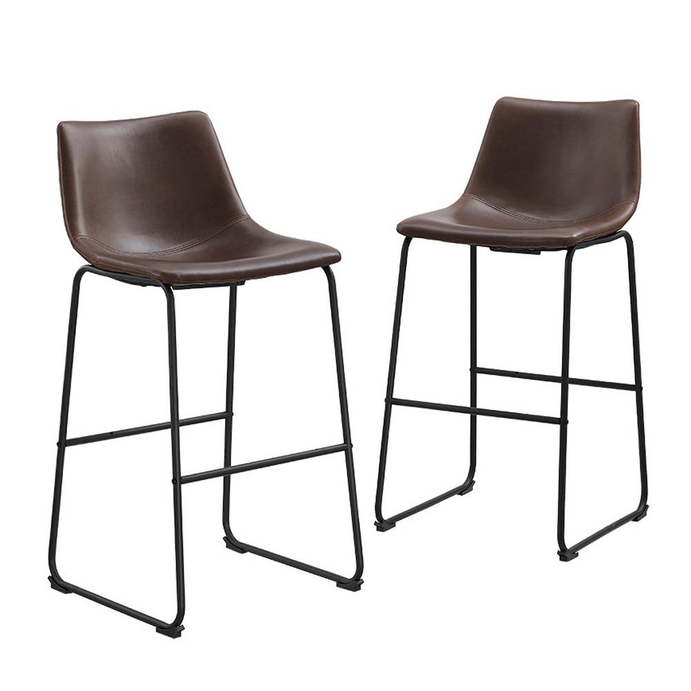28 in. Brown Industrial Faux Leather Bar Stools (Set of 2)