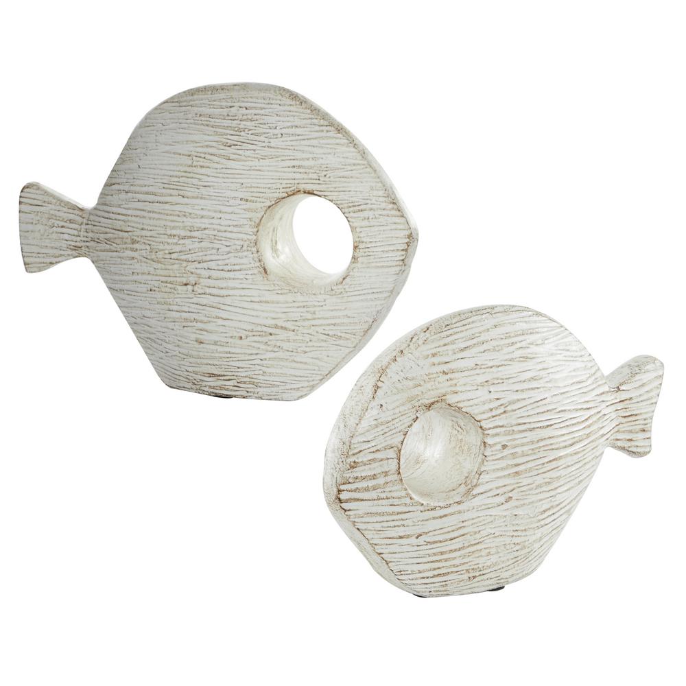 Litton Lane Whitewashed Oval Fish Sculptures, Set of 2: 13 in., 9 in ...