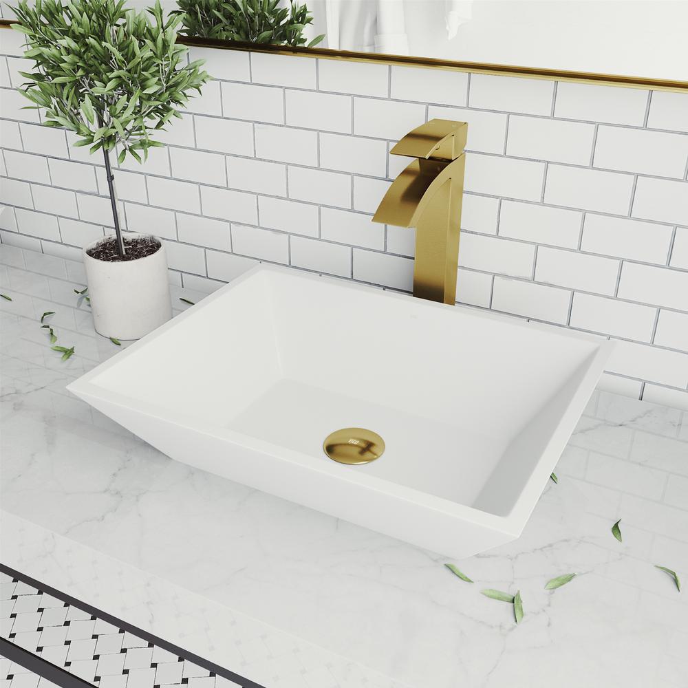 Vigo Vinca Matte Stone Vessel Bathroom Sink In White With Duris Faucet In Matte Gold Vgt1461 The Home Depot