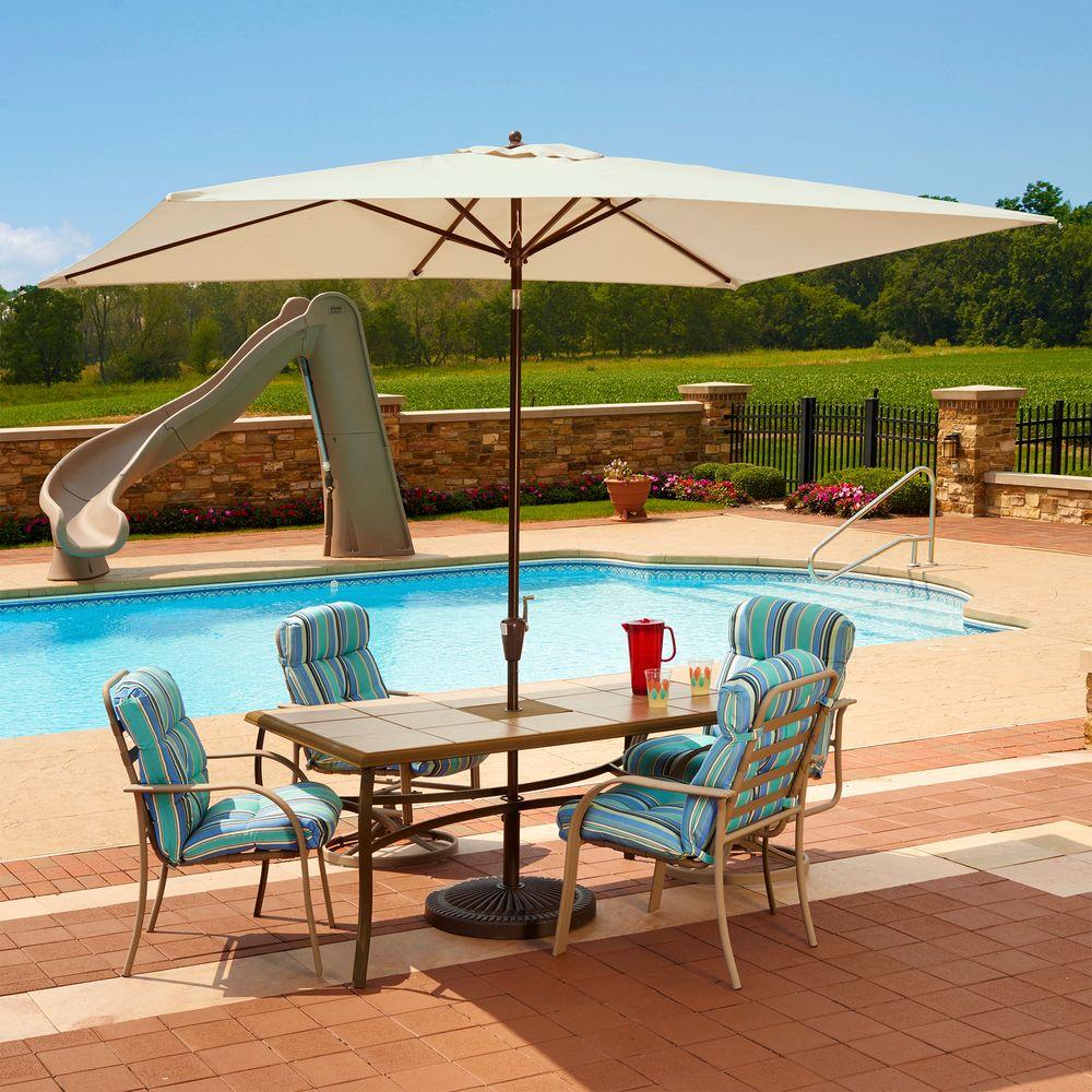 Rectangle Patio Umbrellas Furniture The Home Depot Adriatic 6 5 Ft X 10 Rectangular Aluminum Market Auto Tilt Patio Umbrella