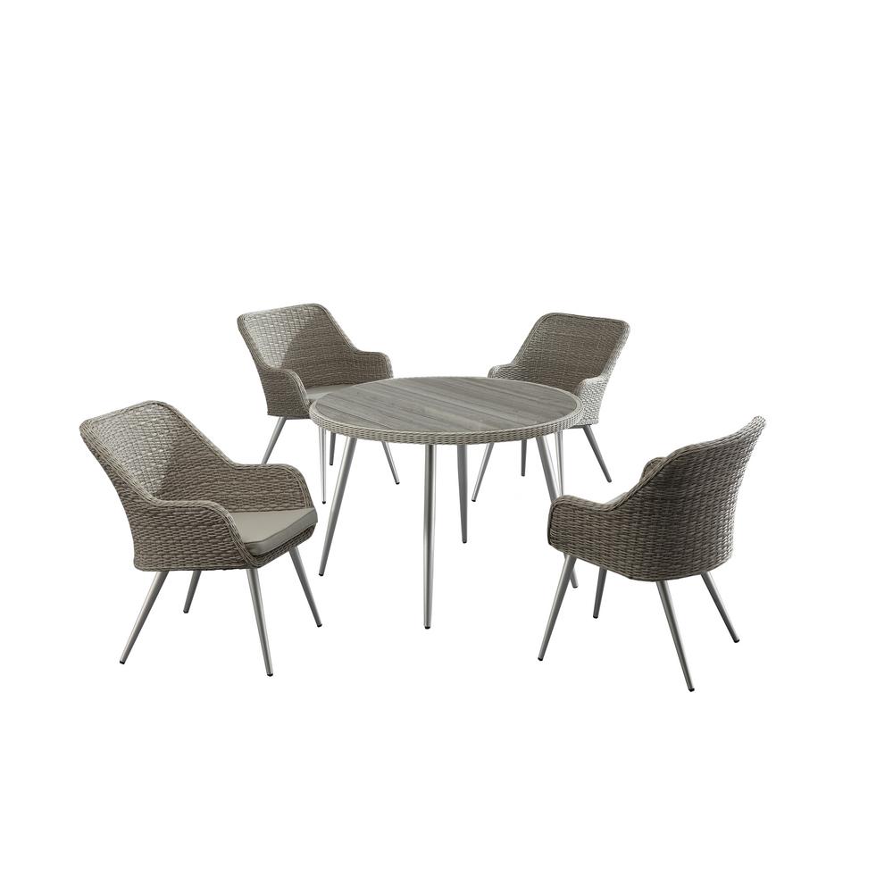 S Dente Caerus Grey Round 5 Piece Faux Wood Patio Dining Set With S Dente Caerus Grey Round 5 Piece Faux Wood Patio Dining Set With
