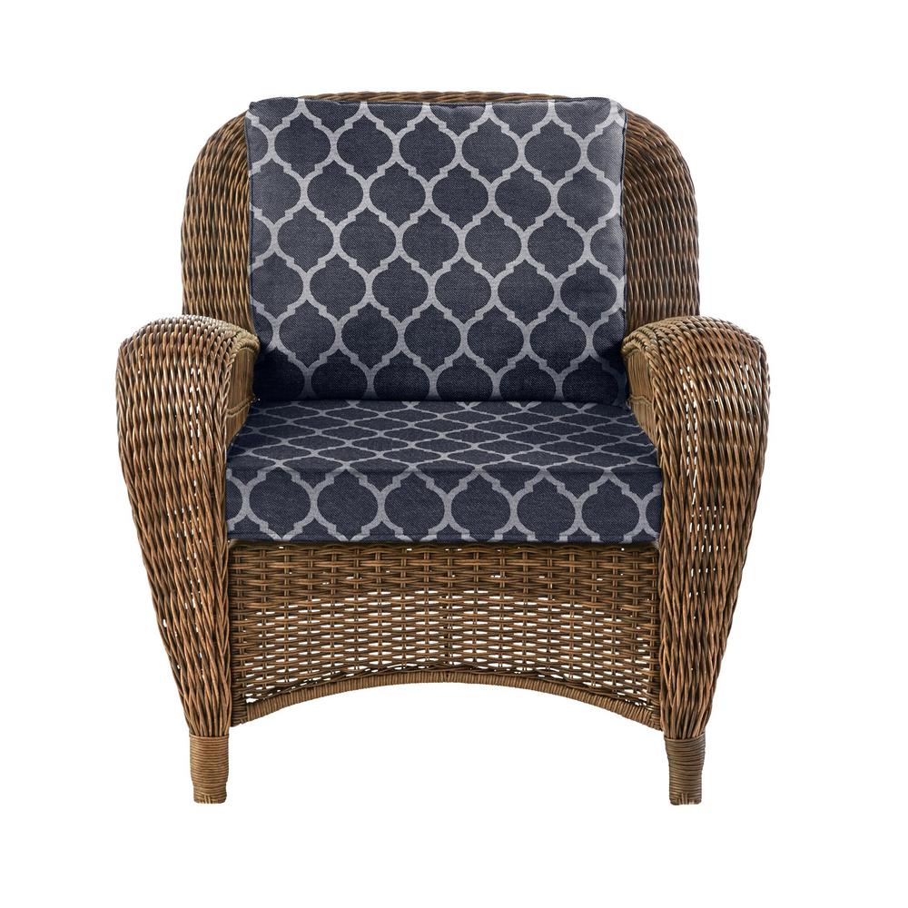 Hampton Bay Beacon Park Brown Wicker Outdoor Patio Stationary Lounge Chair with CushionGuard 