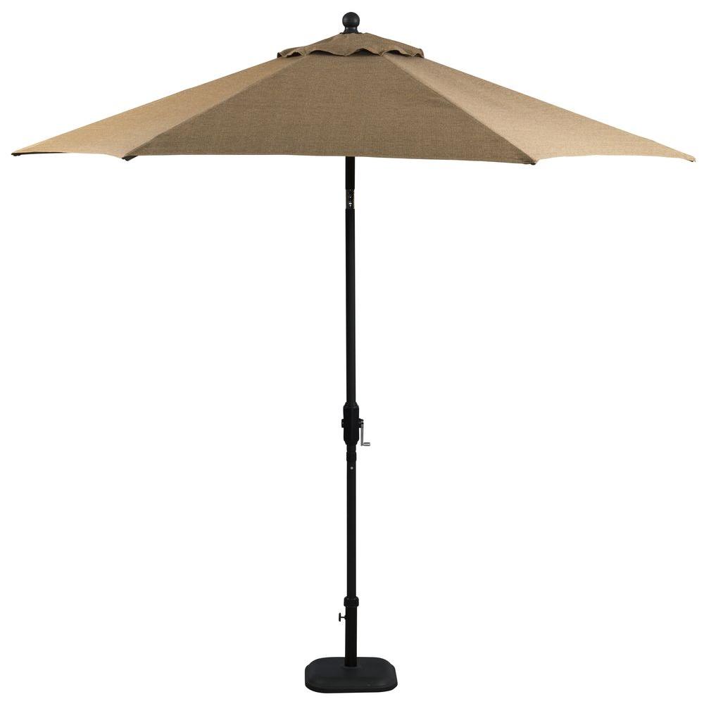 Hampton Bay Castle Rock 9 ft. Market Patio Umbrella in Toffee ...