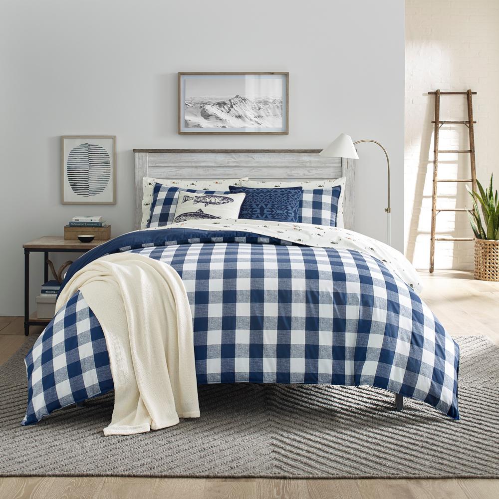 Eddie Bauer Lakehouse Plaid 3-Piece Blue Cotton King Duvet Cover Set ...